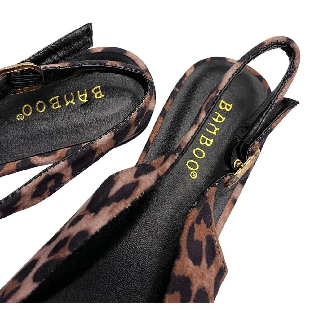 New BAMBOO Sz 7 Flats Leopard Print Bow Sandal Slingback Pointed Toe VISOR NWOB